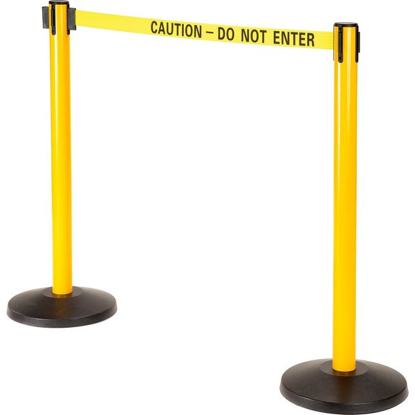 Global Industrial Retractable Belt Barrier, 40 Yellow Post, 11' Yellow Caution Belt 708417BC